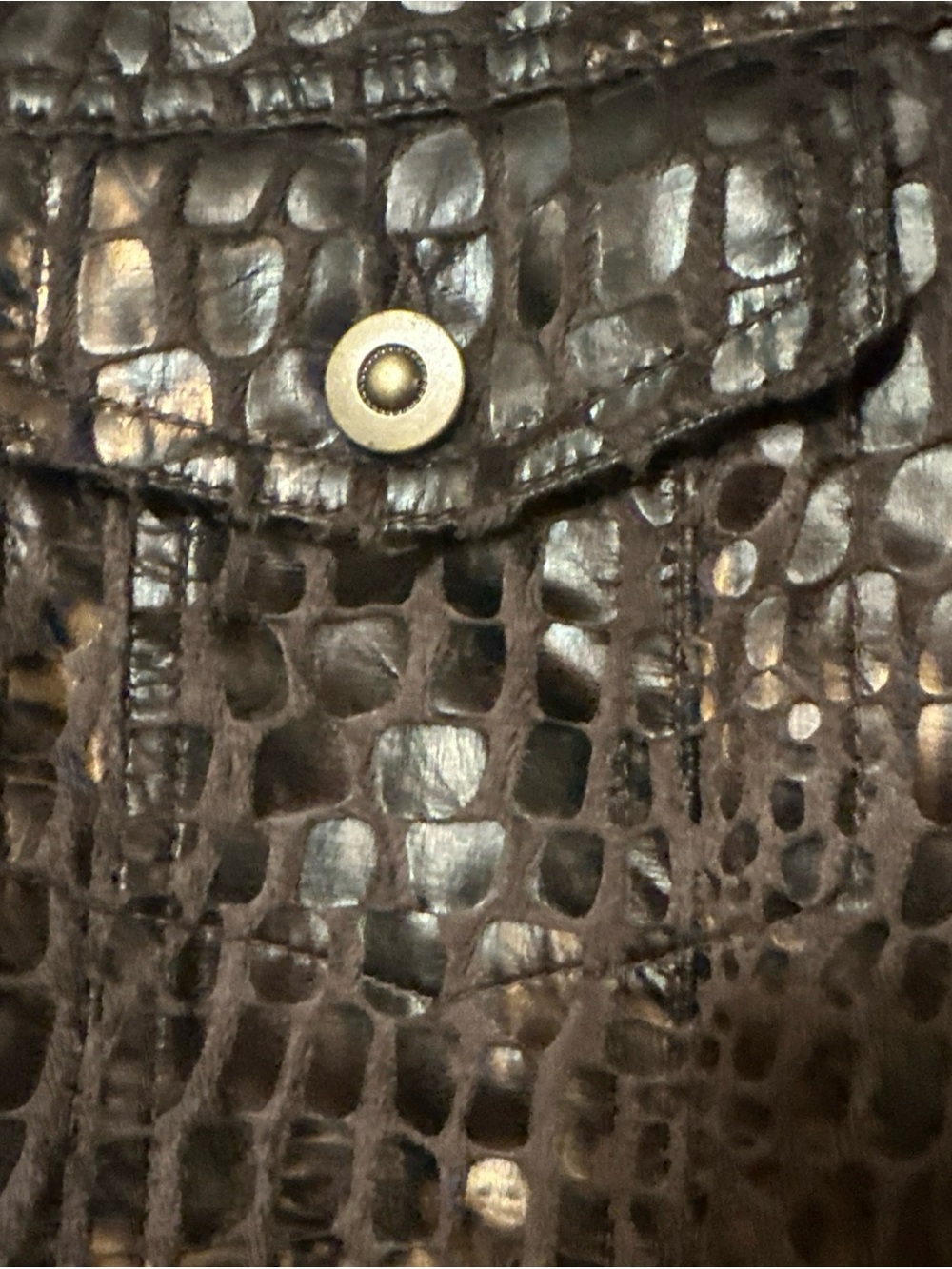 Ruby Rd. Croc-Embossed Metallic Brown Leather Jacket - Picture 11 of 13